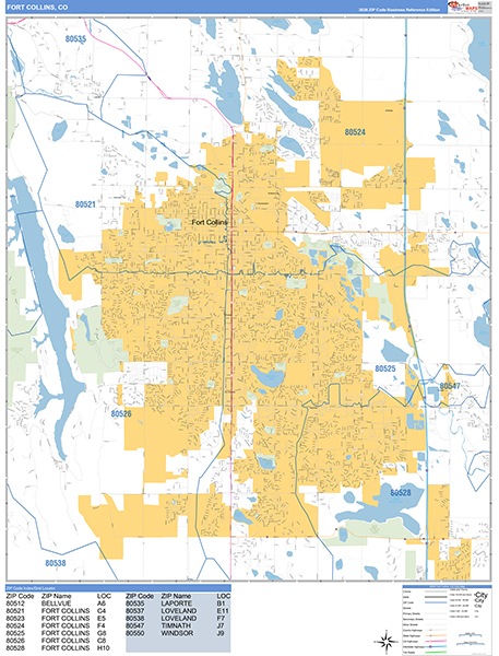 Fort Collins City Wall Map Basic Style